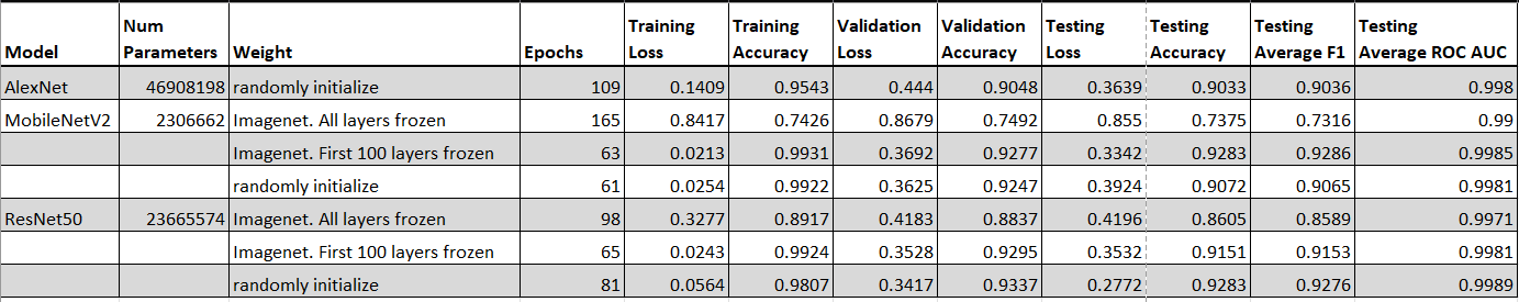 CNN Results Table